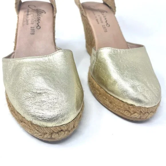 * GAIMO Obi Wedge Espadrilles in Gold Leather Size 41 - Picture 10 of 13